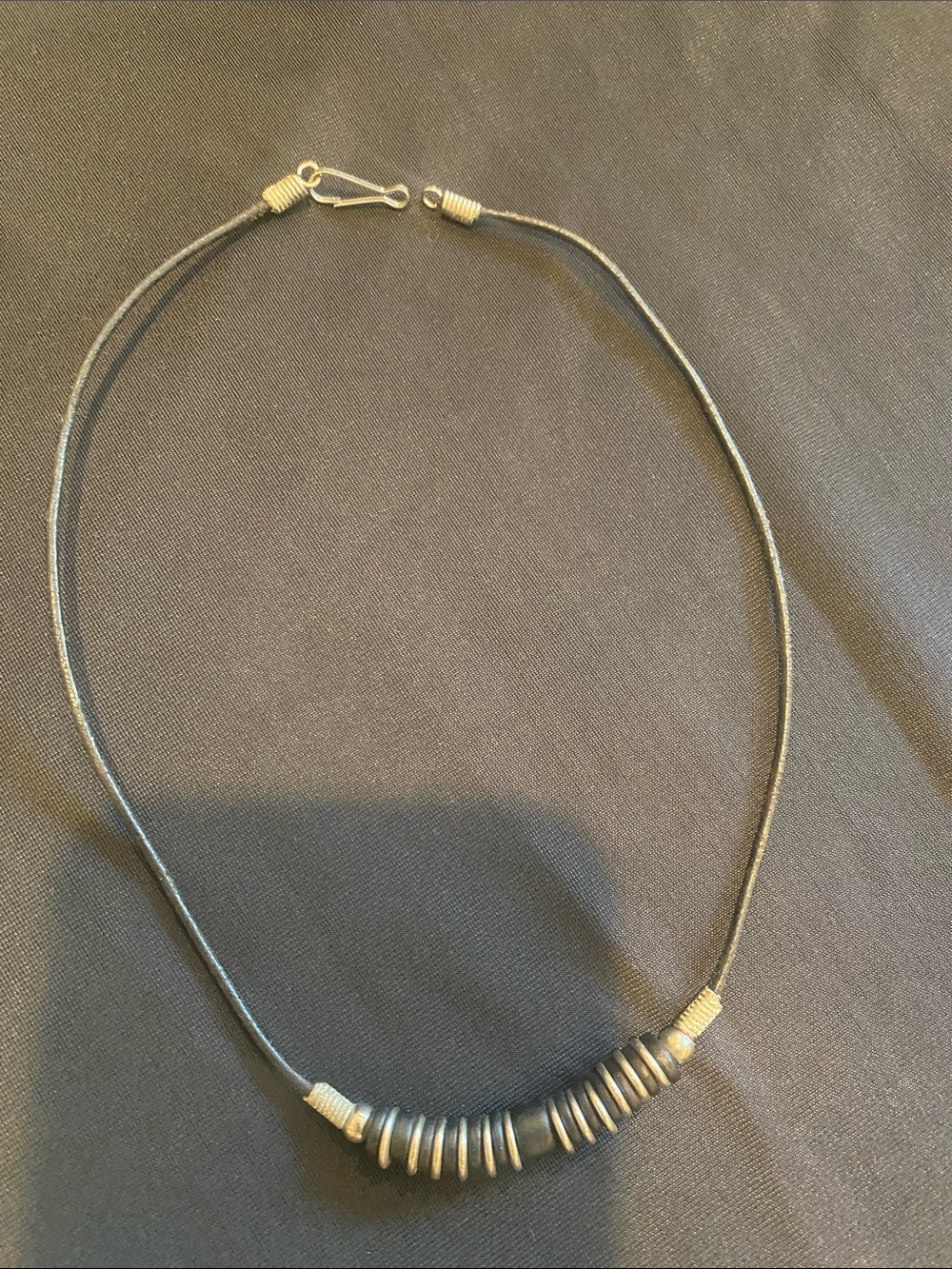 Minimalist Black Cord Necklace with Silver Accents